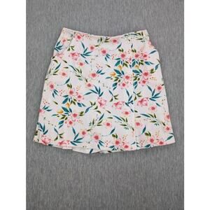 Dressbarn Skort Womens XL White Pink Floral Button Front Stretch Shorts Summer